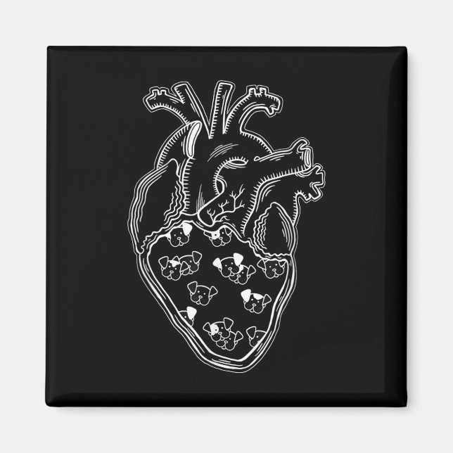 Hund Hundar Heart Anatomy Tattoo Stil Magnet (Framsidan)