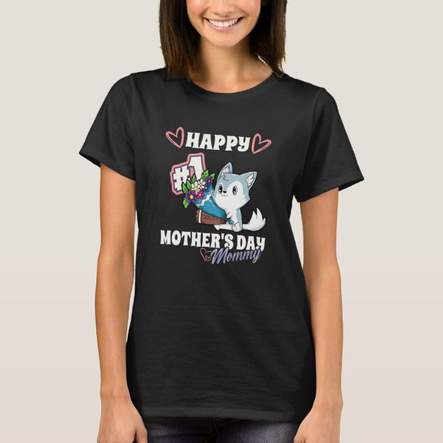 Hund Husky Lycklig första Mor S-dagen Mamma Matc T Shirt (Framsida)