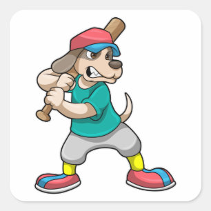 Hund i Baseball med Baseball fladdermus Fyrkantigt Klistermärke