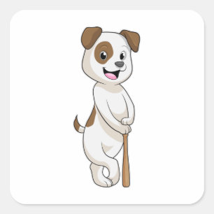 Hund i Baseball med Baseball fladdermus Fyrkantigt Klistermärke