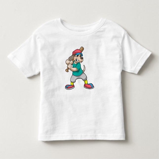 Hund i Baseball med Baseball fladdermus T Shirt (Framsida)