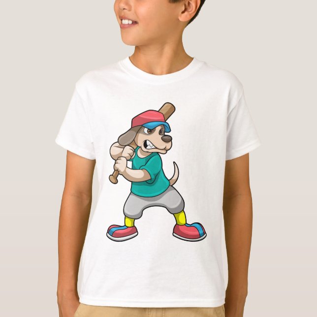 Hund i Baseball med Baseball fladdermus T Shirt (Framsida)