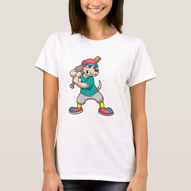 Hund i Baseball med Baseball fladdermus T Shirt (Framsida)