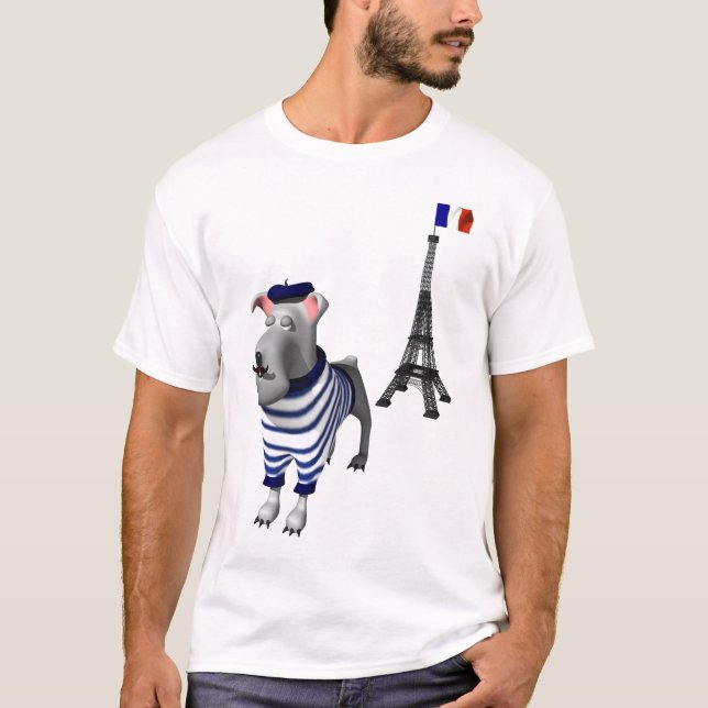 Hund i Beret framför Eiffel Torn T-shirt (Framsida)
