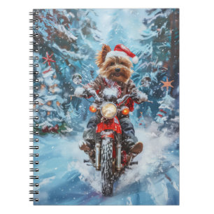 Hund i Biewer Terrier Riding Motorcykel jul Anteckningsbok