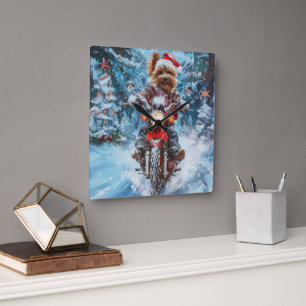 Hund i Biewer Terrier Riding Motorcykel jul Fyrkantig Klocka