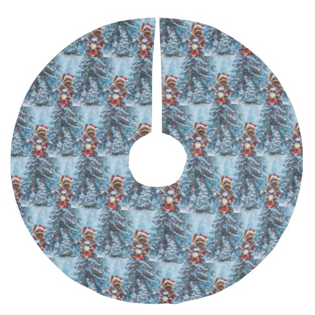 Hund i Biewer Terrier Riding Motorcykel jul Julgransmatta Borstad Polyester (Framsidan)