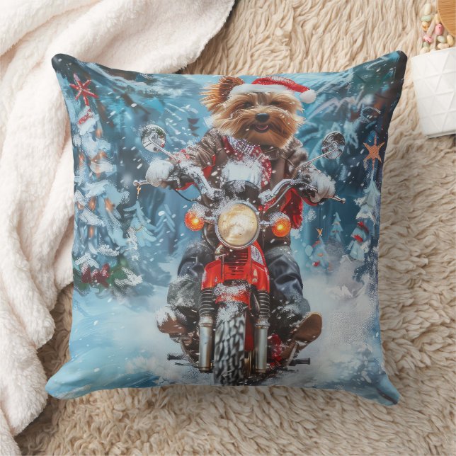 Hund i Biewer Terrier Riding Motorcykel jul Kudde (Filt)
