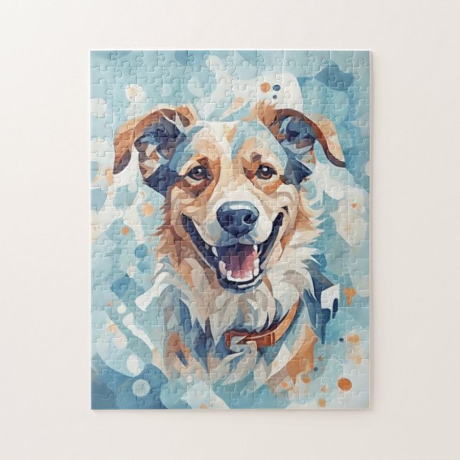 Hund i blå mosaik pussel (Vertikal)
