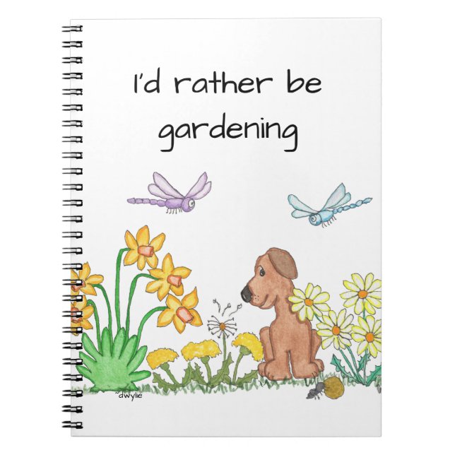 Hund i blomsterträdgård anteckningsbok (Framsidan)