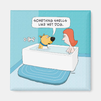 Hund i Blöten Rolig hund i Tub Notices Magnet