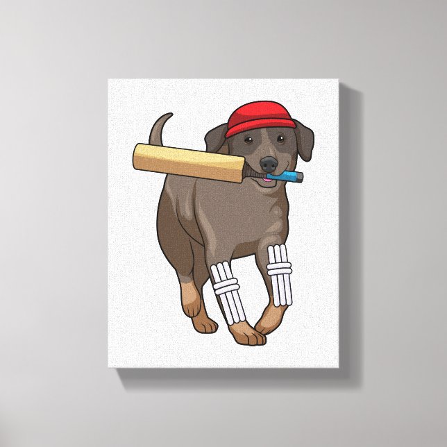 Hund i Cricket med Cricket fladdermus Canvastryck (Framsida)