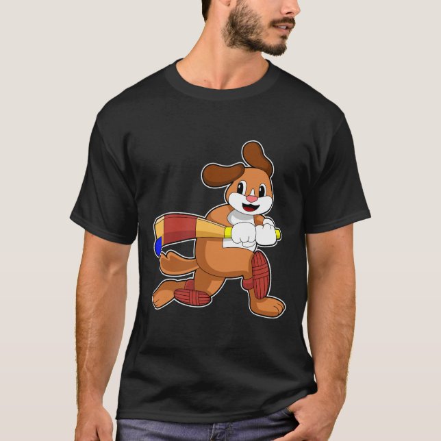 Hund i Cricket med Cricket fladdermus T Shirt (Framsida)