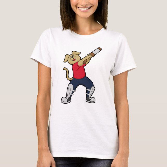 Hund i Cricket med Cricket fladdermus T Shirt (Framsida)