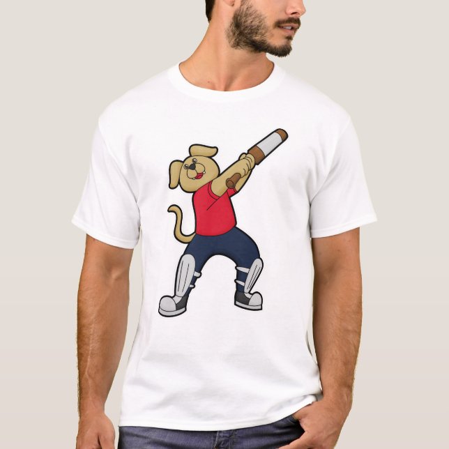 Hund i Cricket med Cricket fladdermus T Shirt (Framsida)