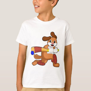 Hund i Cricket med Cricket fladdermus T Shirt