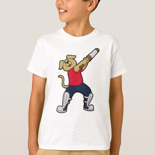 Hund i Cricket med Cricket fladdermus T Shirt (Framsida)