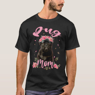 Hund i Cute Pug Mamma Flower T Shirt