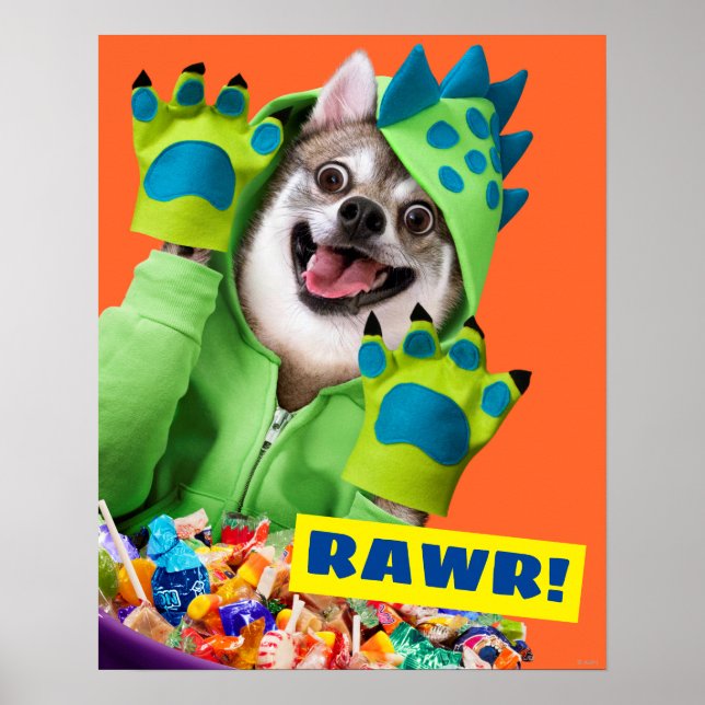 Hund i Dinosaur Costume Poster (Framsidan)