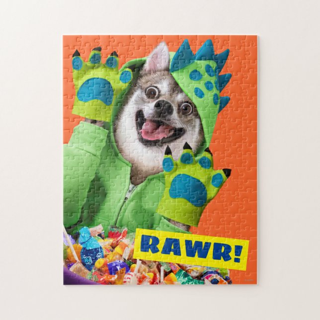 Hund i Dinosaur Costume Pussel (Vertikal)