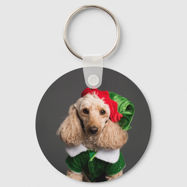 Hund i Elf Costume Nyckelring (Framsida)