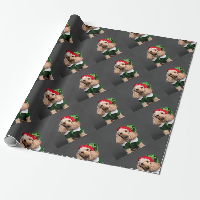 Hund i Elf Costume Presentpapper (Utrullad)