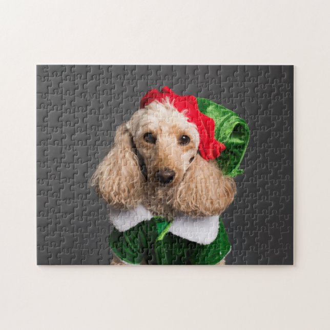 Hund i Elf Costume Pussel (Horisontell)