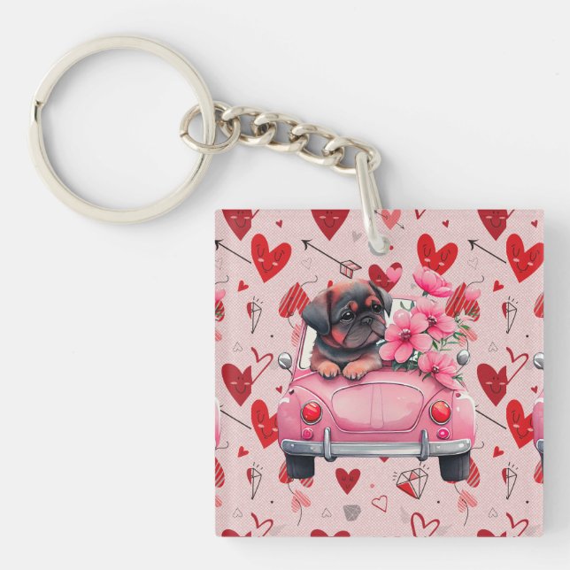 Hund i en bil med hjärtan (Framsidan)