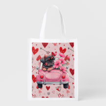 Hund i en bil med hjärtan