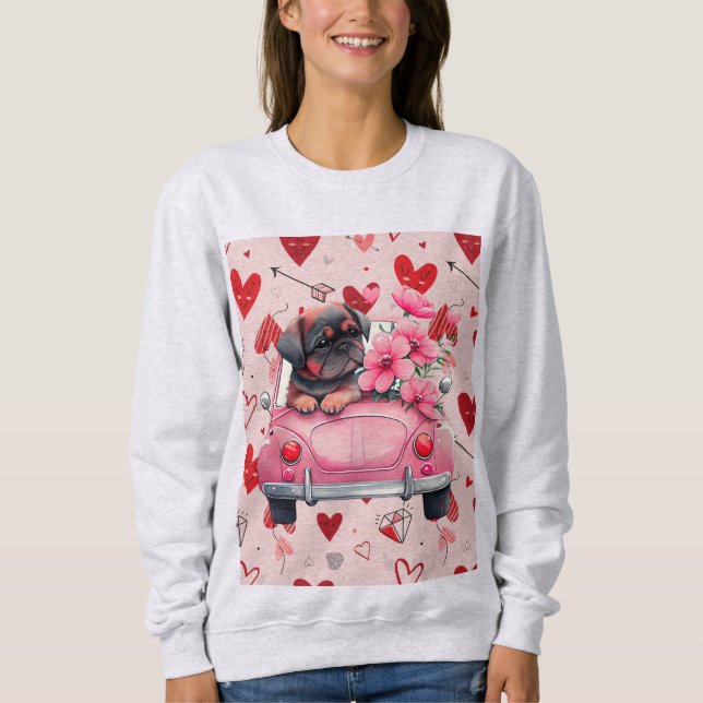 Hund i en bil med hjärtan t shirt (Framsida)