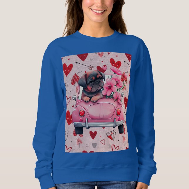 Hund i en bil med hjärtan t shirt (Framsida)