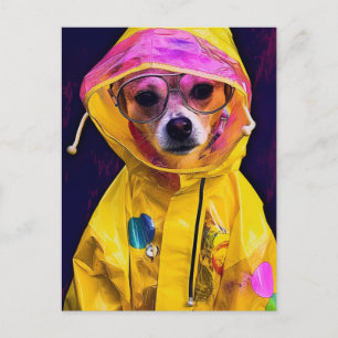 Hund i en Gult Rainrock Vykort