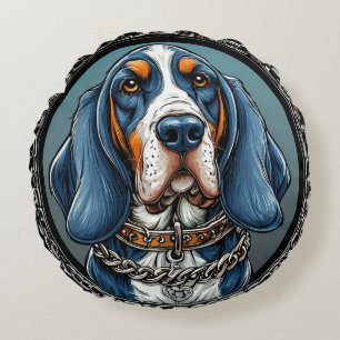 Hund i en konstnärlig design rund kudde