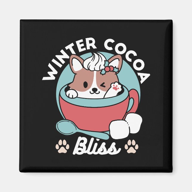 Hund i Festive Mugg for Helgdag Vibes - Winter Coc Magnet (Framsidan)