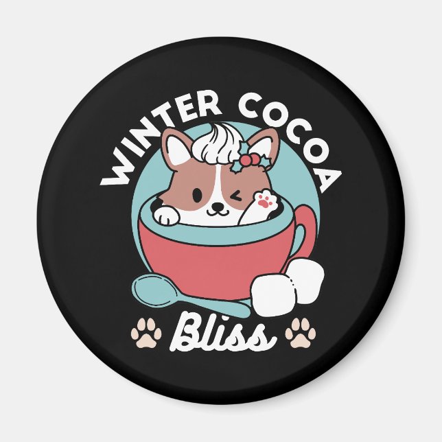 Hund i Festive Mugg for Helgdag Vibes - Winter Coc Magnet (Framsidan)