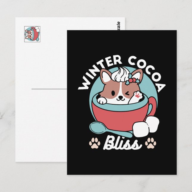 Hund i Festive Mugg for Helgdag Vibes - Winter Coc Vykort (Fram/baksida)