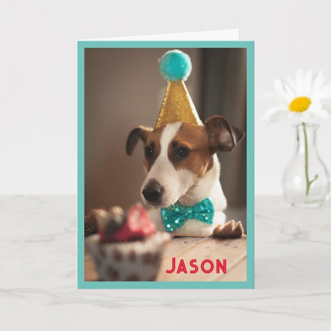 Hund i Födelsedagsfest Hat Personalize Namn Kort (Liten växt)