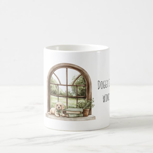 Hund i fönster kaffemugg (Center)
