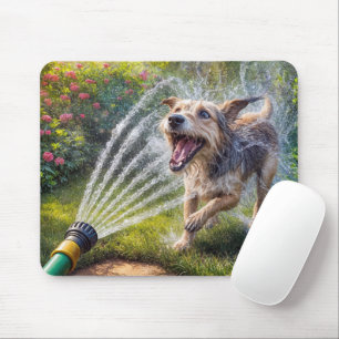 Hund i Garden Hose Vatten Spray Musmatta
