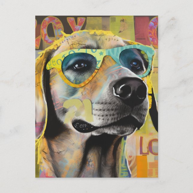 Hund i Glass Unik Collage Postcard Vykort (Framsida)