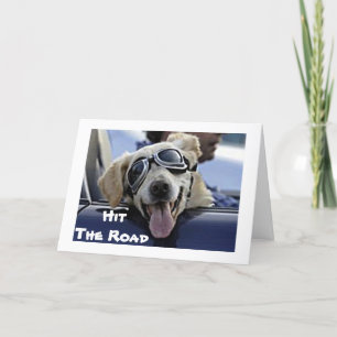 HUND I GOGGLES SÄGER "ENJY ERA PENSION" KORT