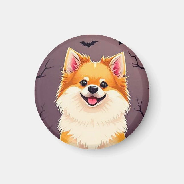 Hund i Halloween-scen med pumpor Magnet (Framsidan)