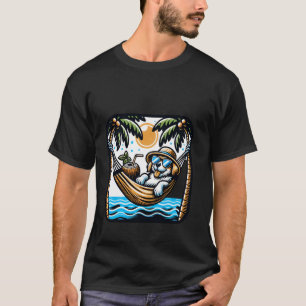 Hund i hängmatta med solglasögon och kokosnöt t shirt