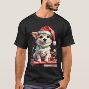 Hund i julhatt med böcker - en perfekt jul t shirt