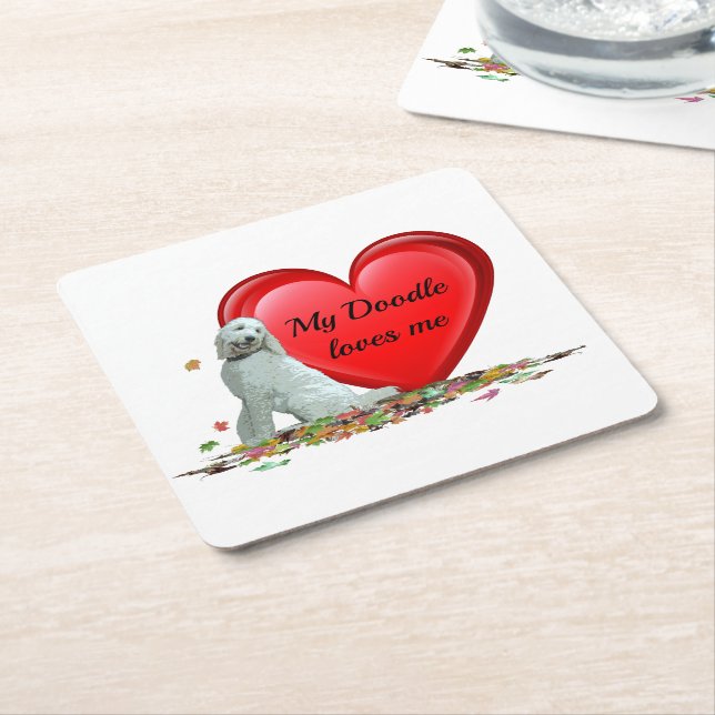 Hund i Löv Hjärtat Papper Underlägg (Vinklad)