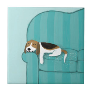 Hund i Lycklig-kuvert - Cute Beagle Sleeping Päl Kakelplatta