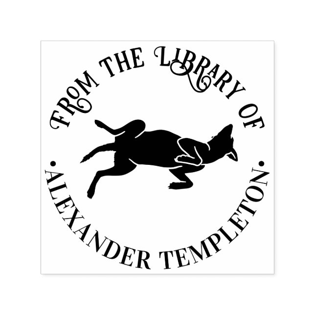 Hund i magen gnuggningsposition Biblioteksboknamn Självfärgande Stämpel (Design)