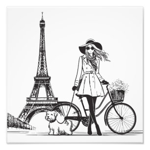 Hund i Paris nära Eiffel torn Fototryck
