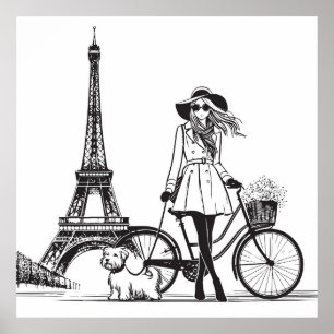 Hund i Paris nära Eiffel torn Poster