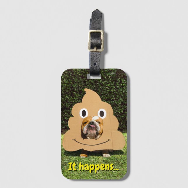 Hund i Poop Emoji Costume Bagagebricka (Framsida vertikal)